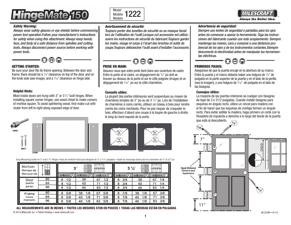 Milescraft 1222 - HingeMate150 User Manual | 4 pages