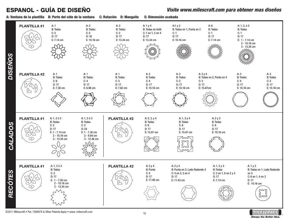 Espanol - guía de diseño, Diseños calados recótes | Milescraft 1207 - Design/Inlay Kit User Manual | Page 10 / 11