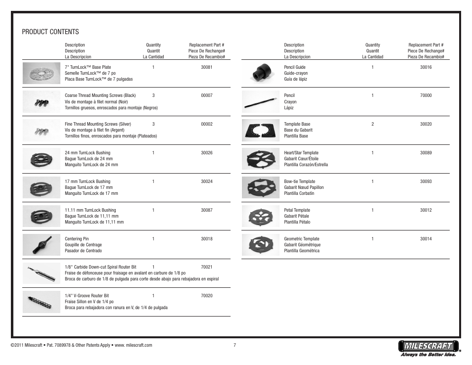Product contents | Milescraft 1207 - Design/Inlay Kit User Manual | Page 7 / 11
