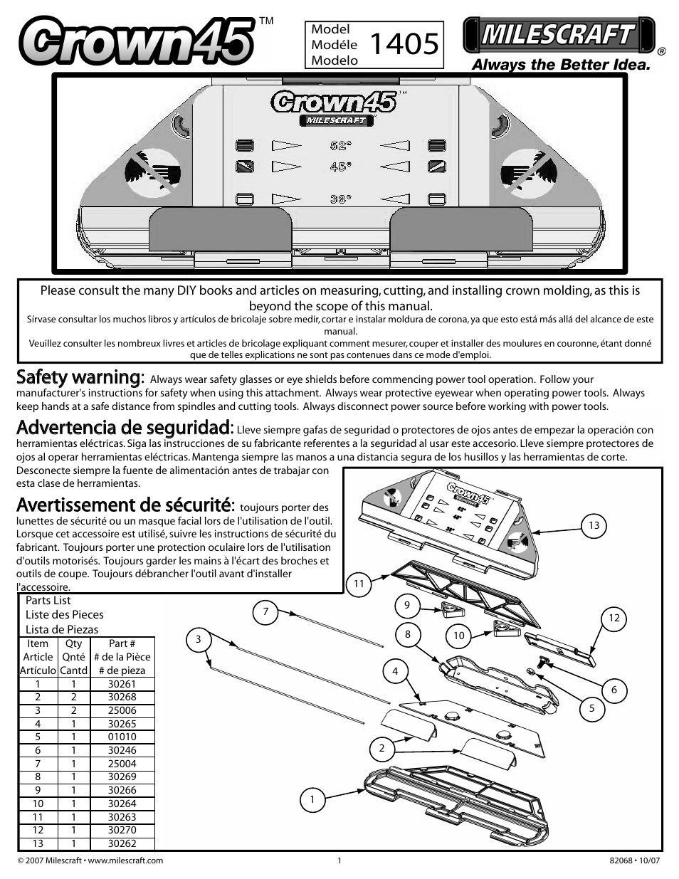 Milescraft 1405 - Crown45 User Manual | 8 pages