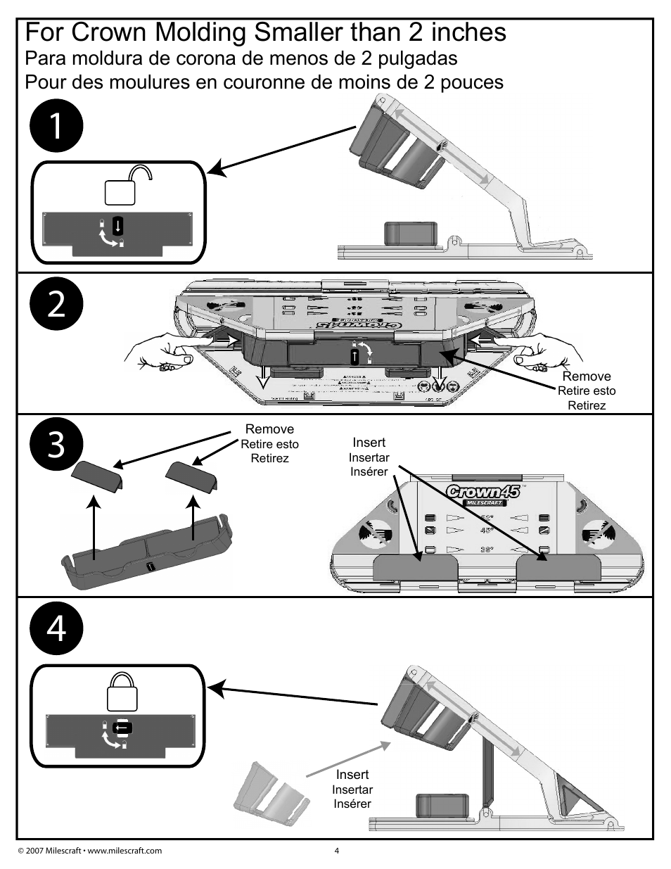 For crown molding smaller than 2 inches | Milescraft 1405 - Crown45 User Manual | Page 4 / 8