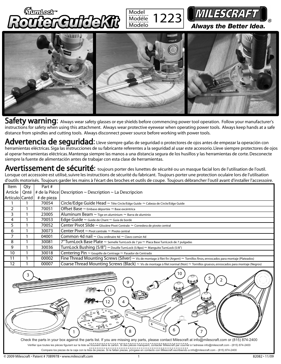 Milescraft 1223 - Router Guide Kit User Manual | 8 pages