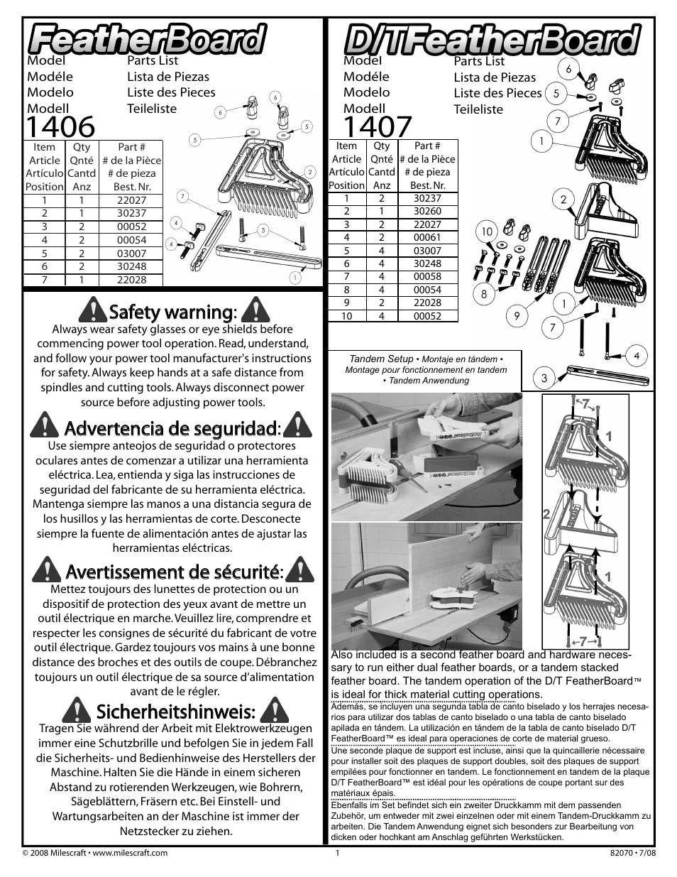 Milescraft 1406 - FeatherBoard User Manual | 2 pages