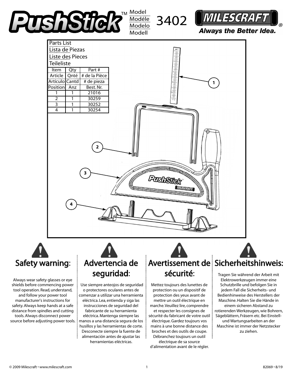 Milescraft 3402 - PushStick User Manual | 2 pages