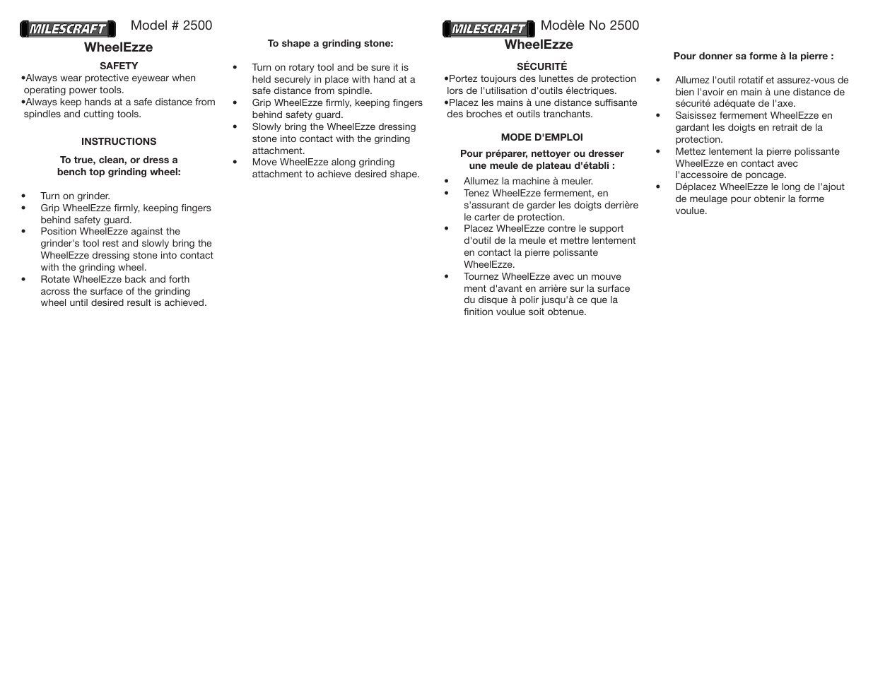 Milescraft 2500 - WheelEzze User Manual | 2 pages