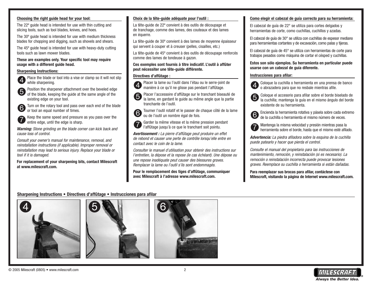 Milescraft 1007 - Tool/Blade Sharpener User Manual | Page 2 / 2