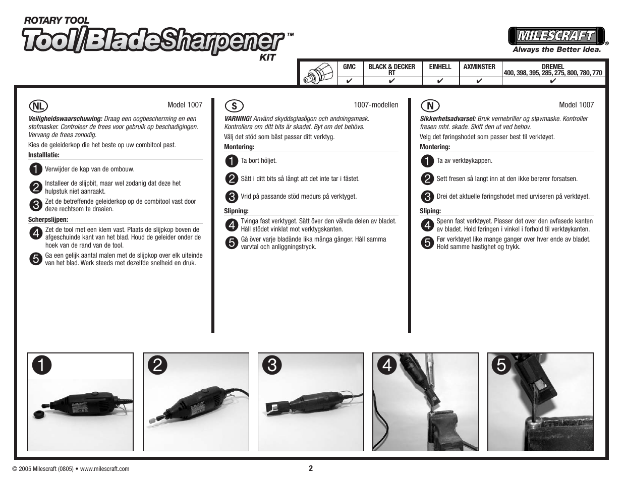 Tool/bladesharpener, Tool&blade | Milescraft 1007 - Tool/Blade Sharpener User Manual | Page 2 / 4