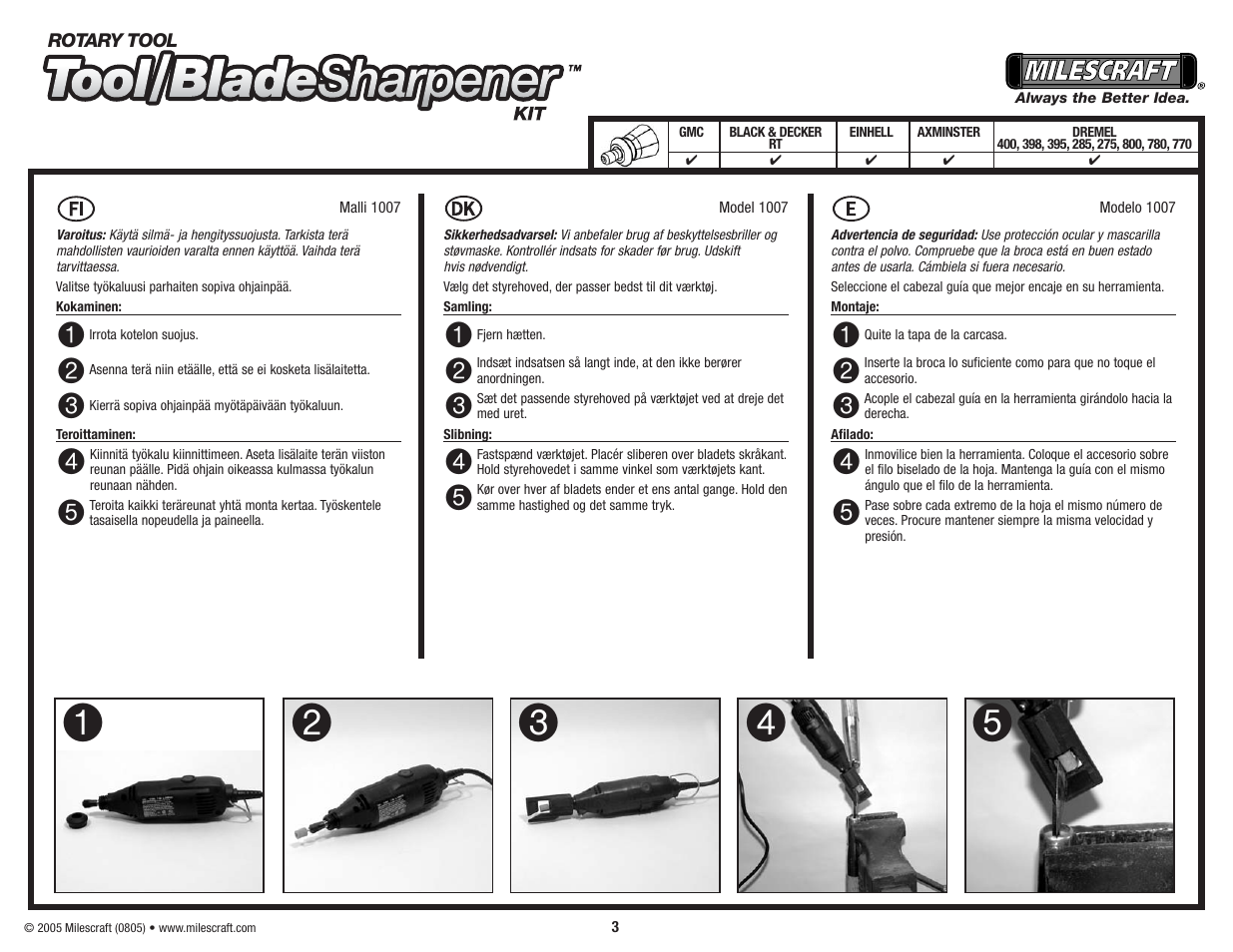Tool/bladesharpener, Tool&blade | Milescraft 1007 - Tool/Blade Sharpener User Manual | Page 3 / 4