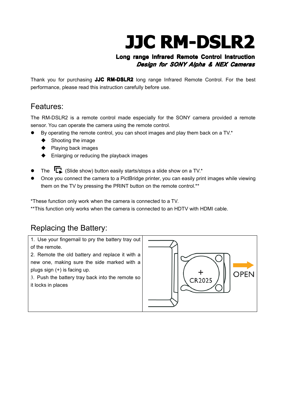 JJC RM-DSLR2 User Manual | 4 pages