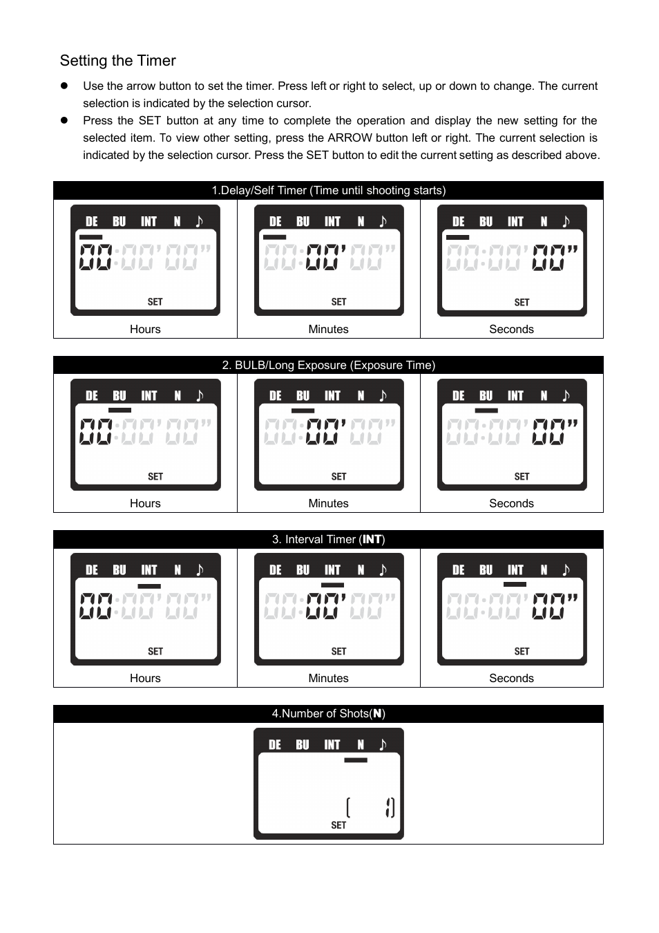 Setting the timer | JJC TM Series Multi-Function Timer Remote control User Manual | Page 4 / 7