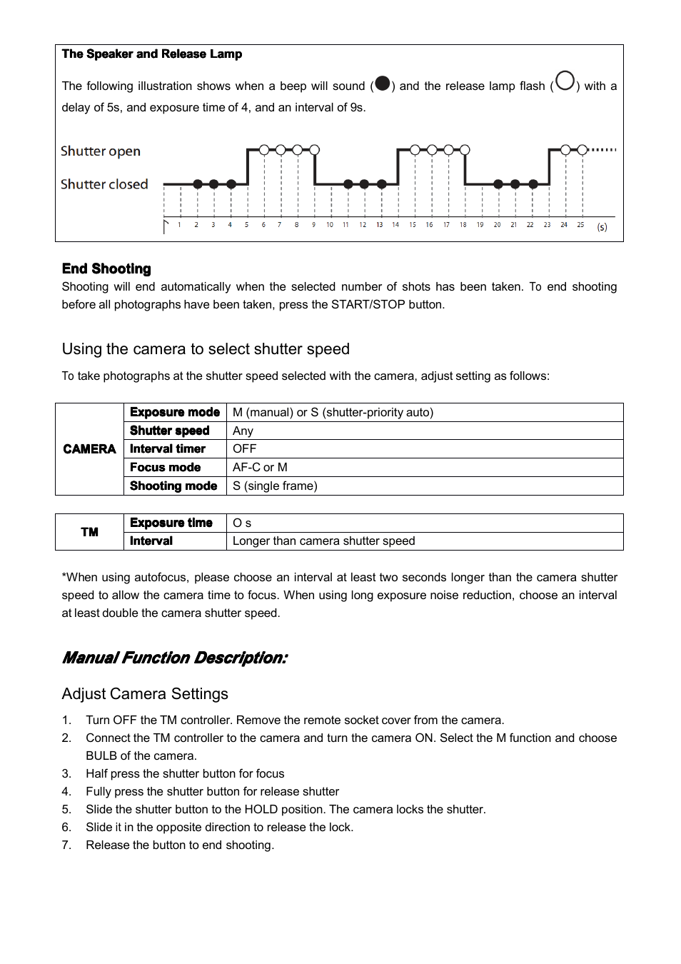 Using the camera to select shutter speed, Manual | JJC TM Series Multi-Function Timer Remote control User Manual | Page 6 / 7