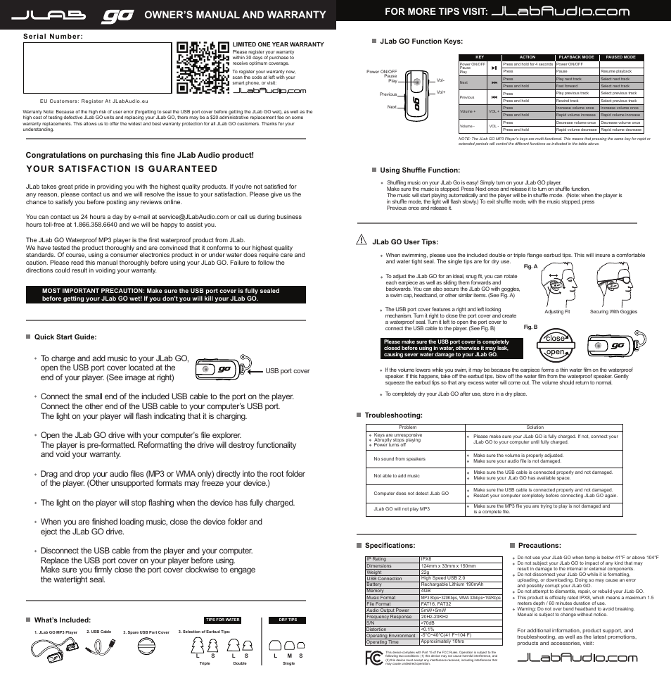 JLab Audio GO User Manual | 1 page