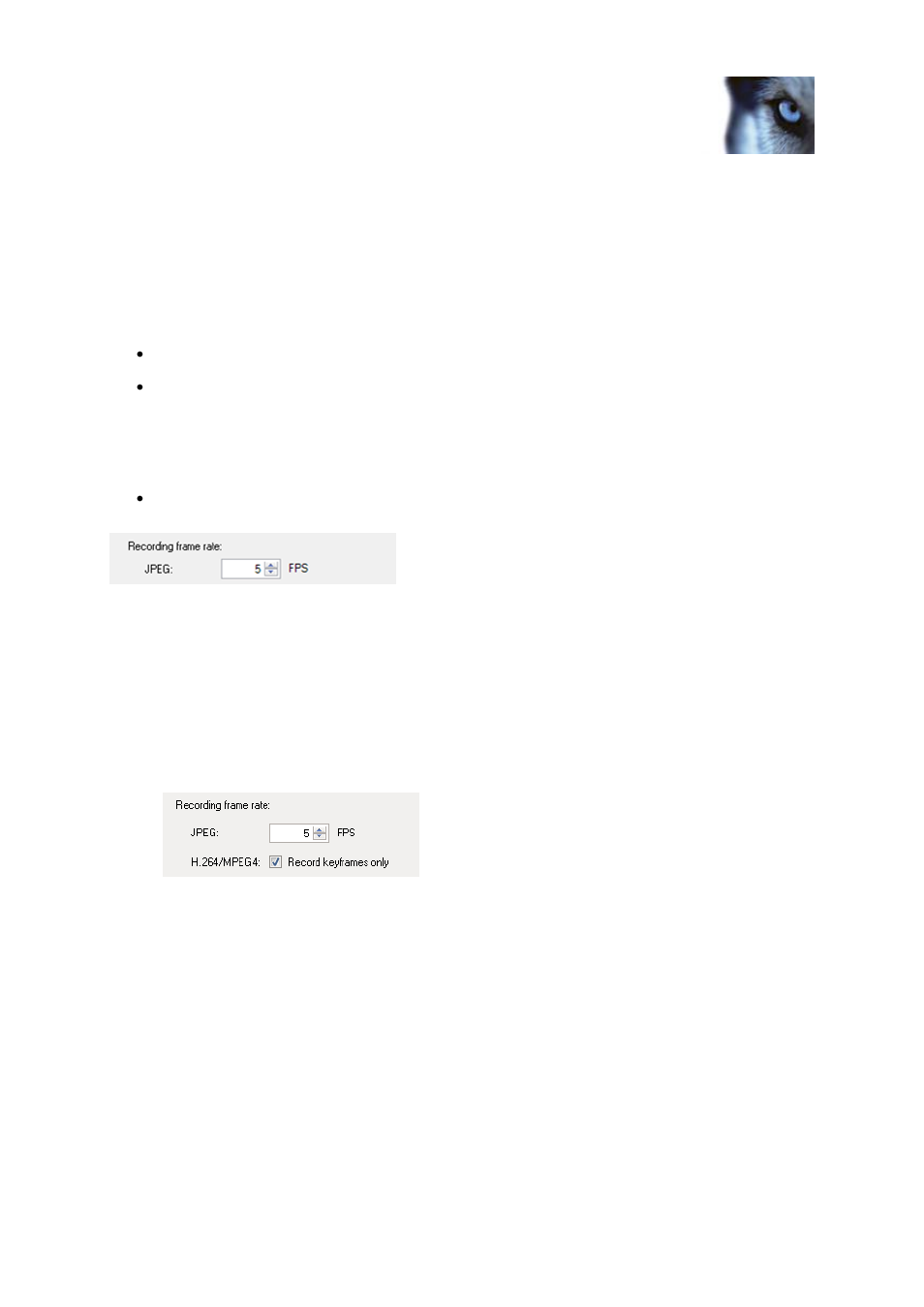 Specify recording frame rate, Enable keyframe recording | Milestone XProtect Advanced VMS 2014 User Manual | Page 104 / 297