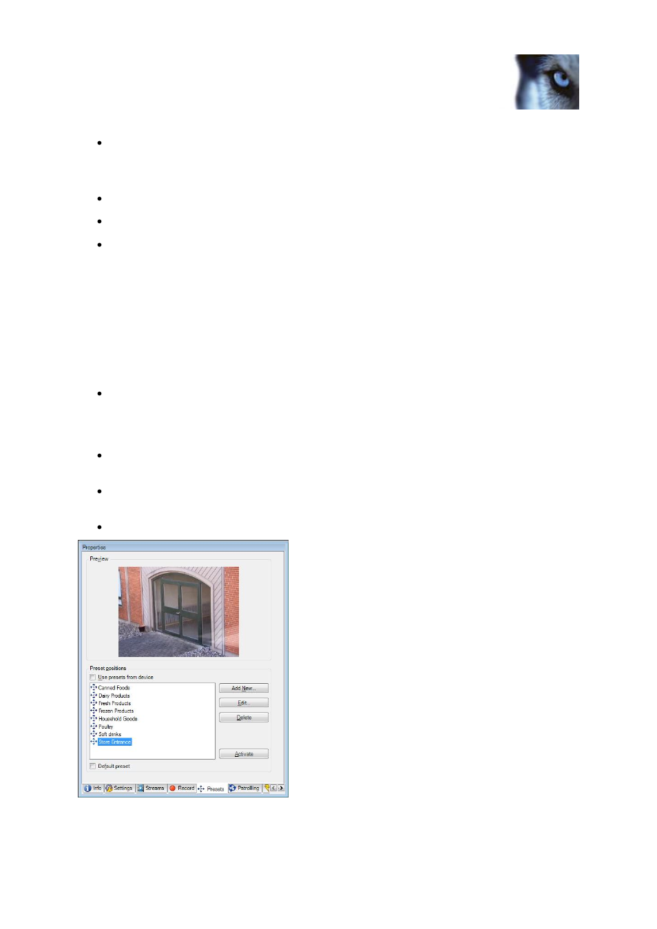 Presets tab (devices), About the presets tab | Milestone XProtect Advanced VMS 2014 User Manual | Page 106 / 297