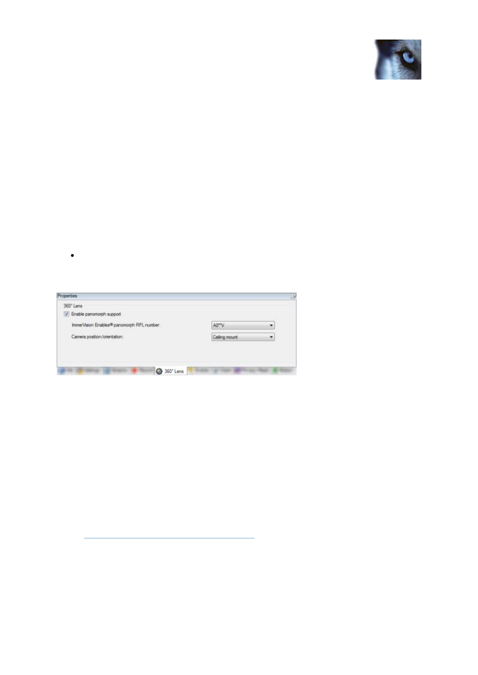 360 lens tab (devices), About the 360 lens tab, Enable and disable panomorph support | Specify panomorph settings, 360° lens tab (devices), About the 360° lens tab | Milestone XProtect Advanced VMS 2014 User Manual | Page 113 / 297