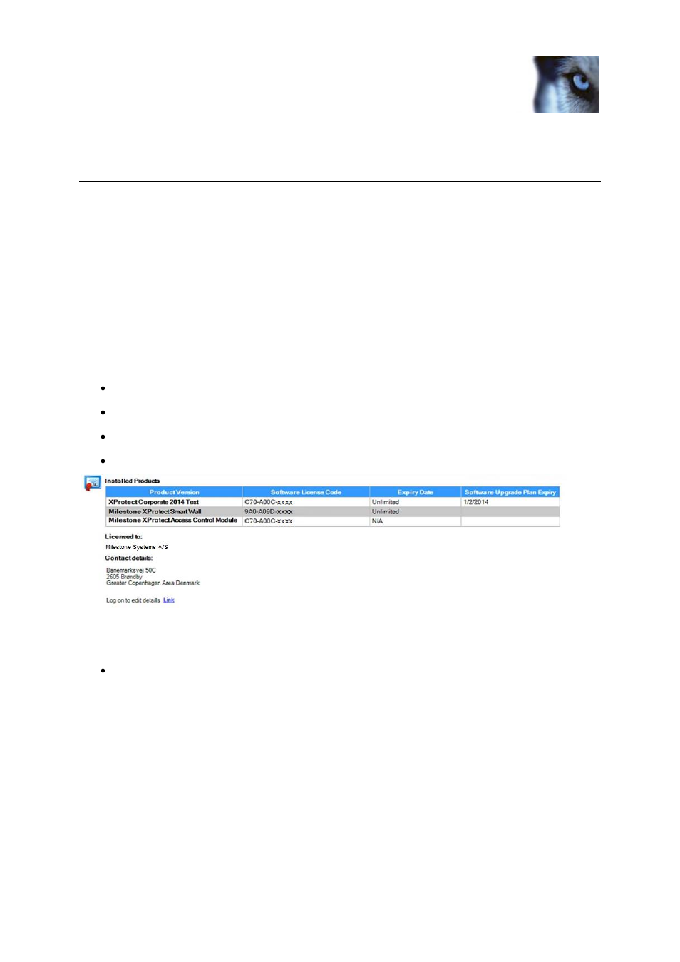 Management client elements, Basics, License information | Milestone XProtect Advanced VMS 2014 User Manual | Page 54 / 297