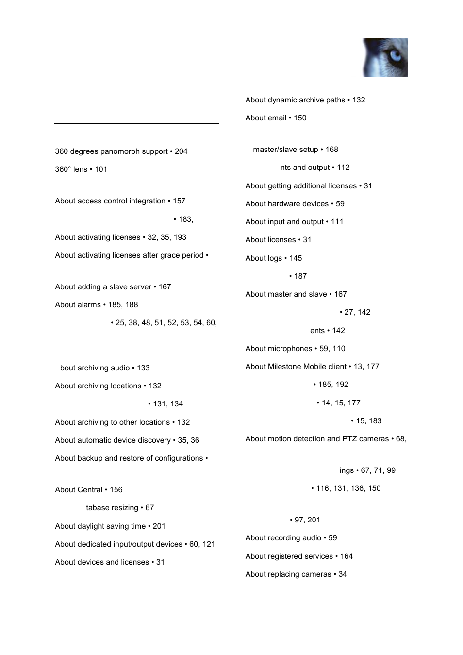 Index | Milestone M50 User Manual | Page 205 / 215