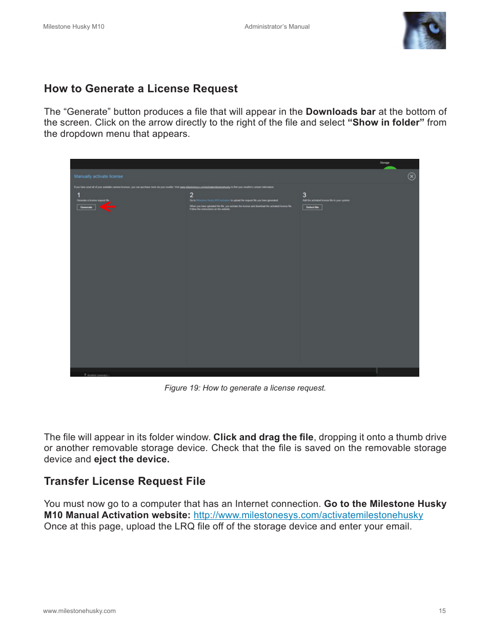 How to generate a license request, Transfer license request file | Milestone M10 User Manual | Page 16 / 38