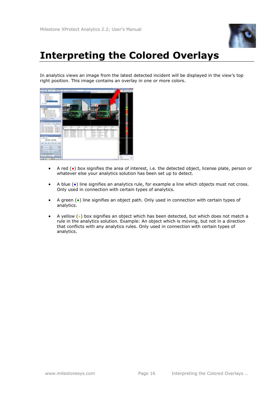 Interpreting the colored overlays | Milestone Analytics 2.2 User Manual | Page 16 / 19