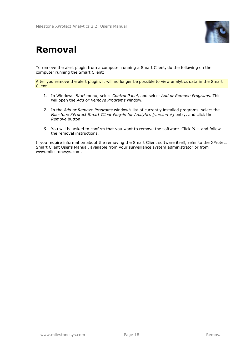 Removal | Milestone Analytics 2.2 User Manual | Page 18 / 19