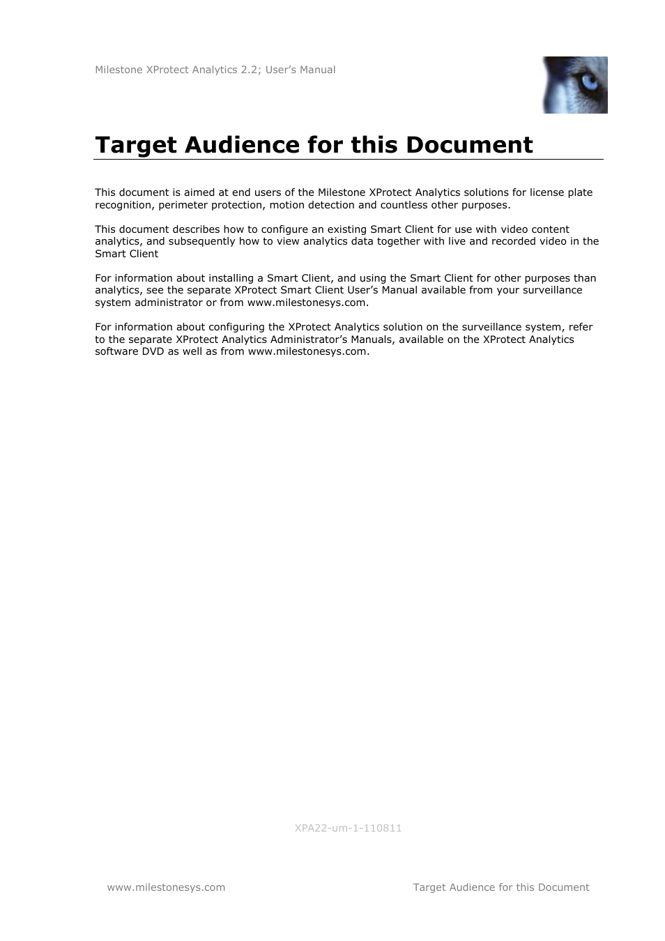Target audience for this document | Milestone Analytics 2.2 User Manual | Page 2 / 19