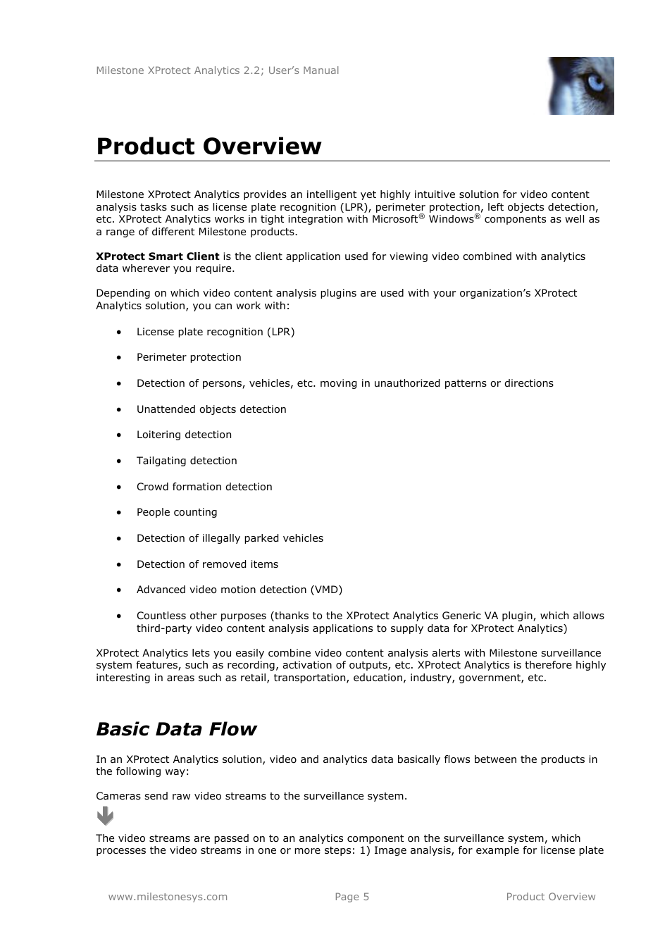Product overview, Basic data flow | Milestone Analytics 2.2 User Manual | Page 5 / 19