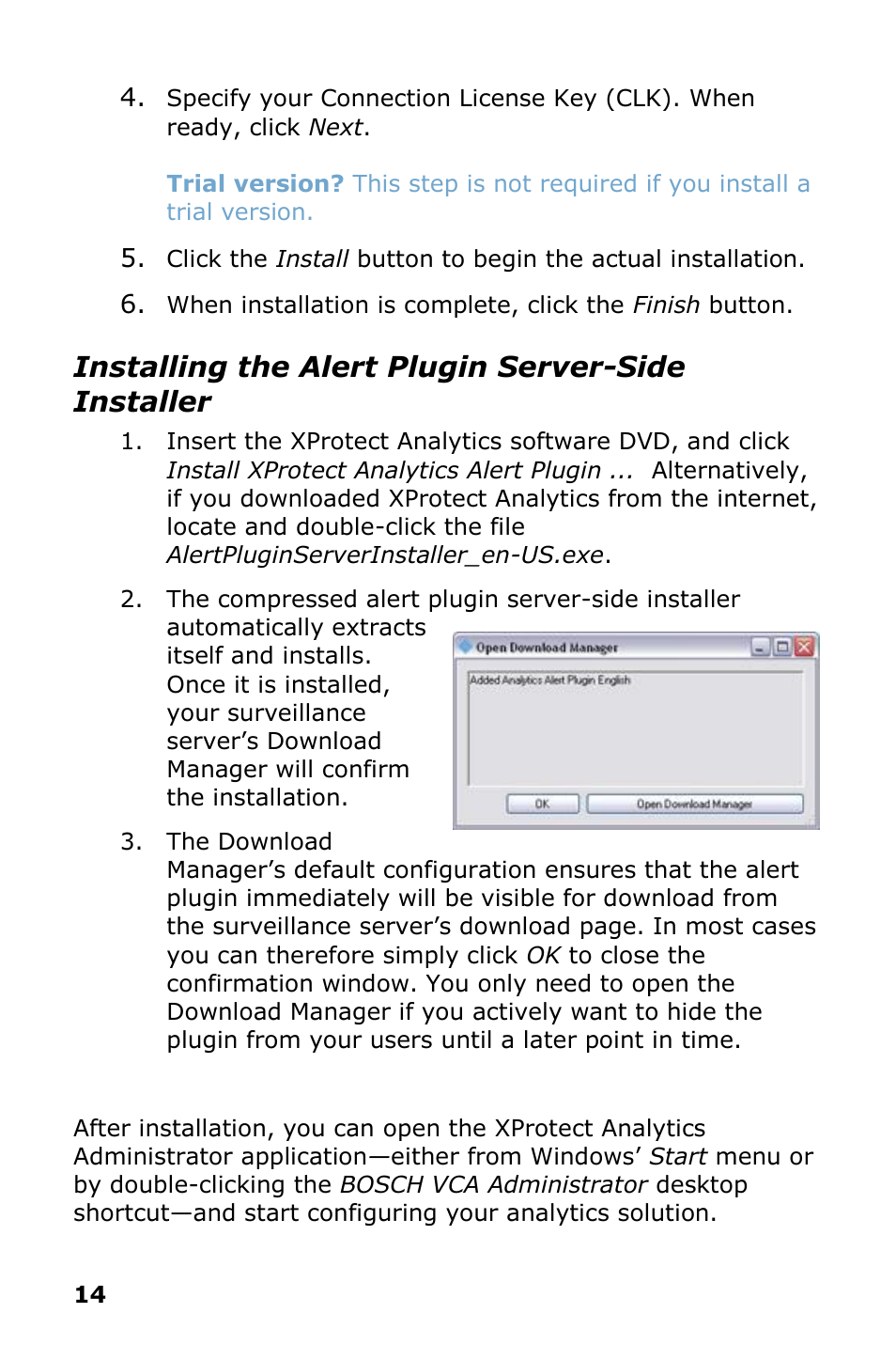 Installing the alert plugin server-side installer | Milestone Analytics 2.2 BOSCH VCA User Manual | Page 15 / 18