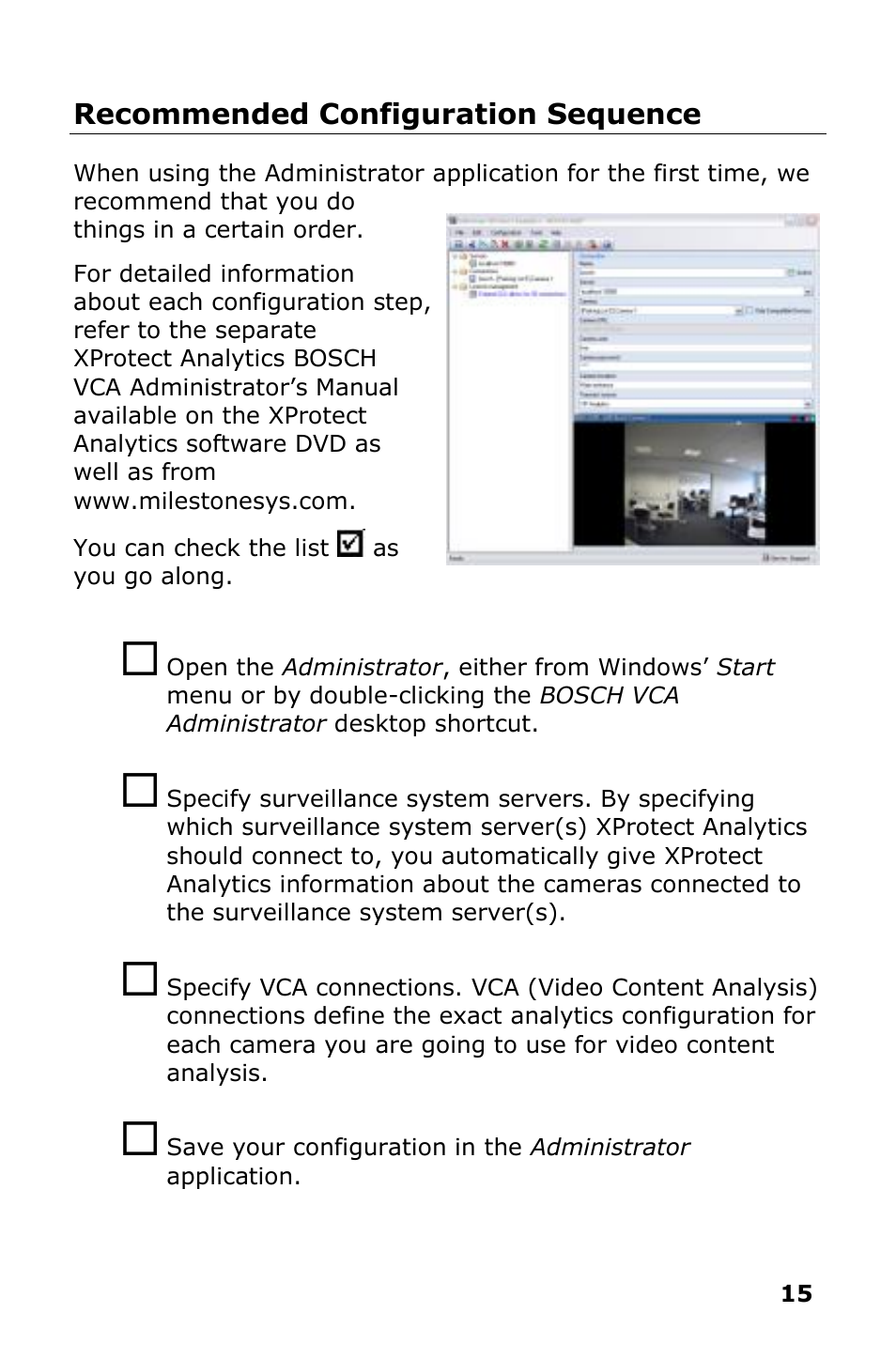 Recommended configuration sequence | Milestone Analytics 2.2 BOSCH VCA User Manual | Page 16 / 18