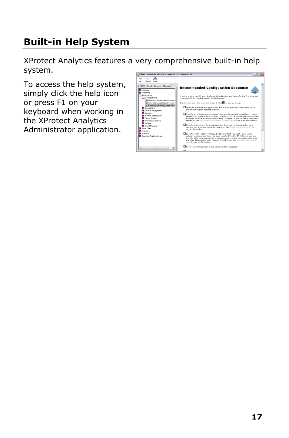 Built-in help system | Milestone Analytics 2.2 BOSCH VCA User Manual | Page 18 / 18