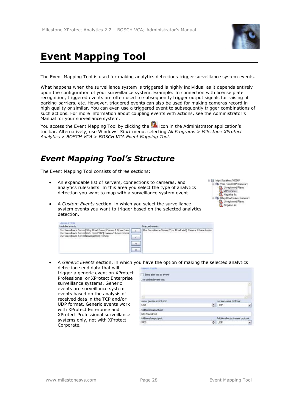 Event mapping tool, Event mapping tool’s structure | Milestone Analytics 2.2 BOSCH VCA User Manual | Page 28 / 38
