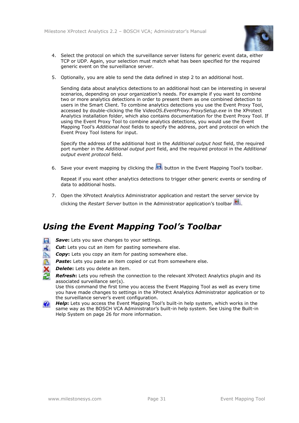 Using the event mapping tool’s toolbar | Milestone Analytics 2.2 BOSCH VCA User Manual | Page 31 / 38