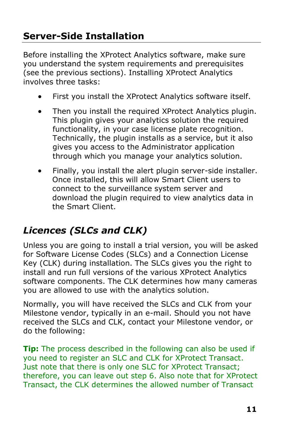 Server-side installation, Licences (slcs and clk) | Milestone Analytics 2.2 Dacolian LPR User Manual | Page 12 / 20