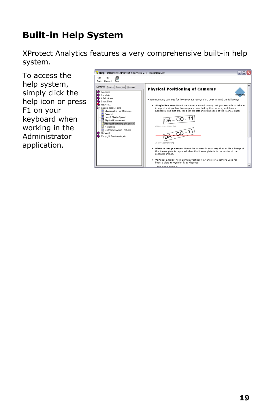 Built-in help system | Milestone Analytics 2.2 Dacolian LPR User Manual | Page 20 / 20