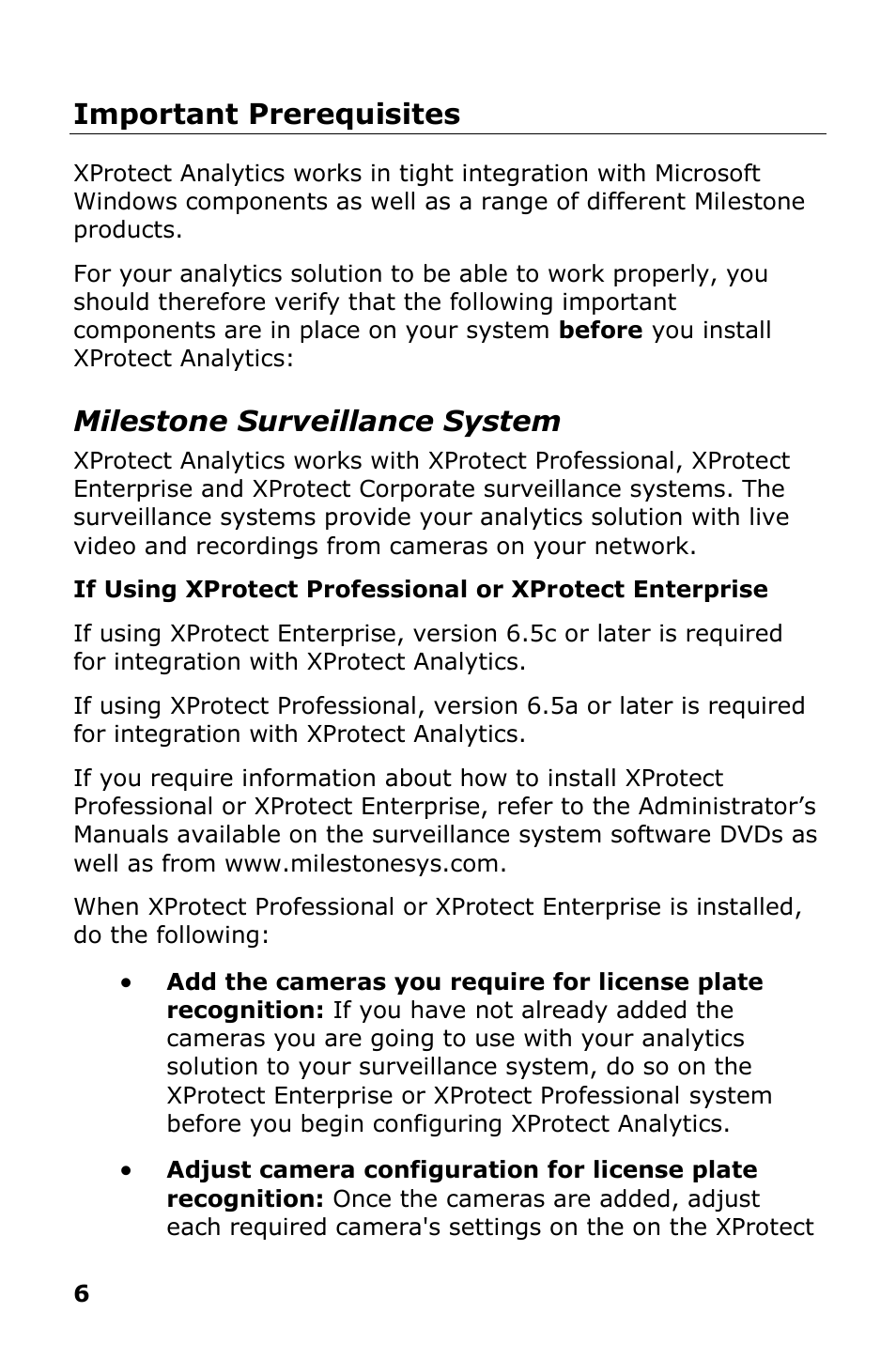 Important prerequisites, Milestone surveillance system | Milestone Analytics 2.2 Dacolian LPR User Manual | Page 7 / 20