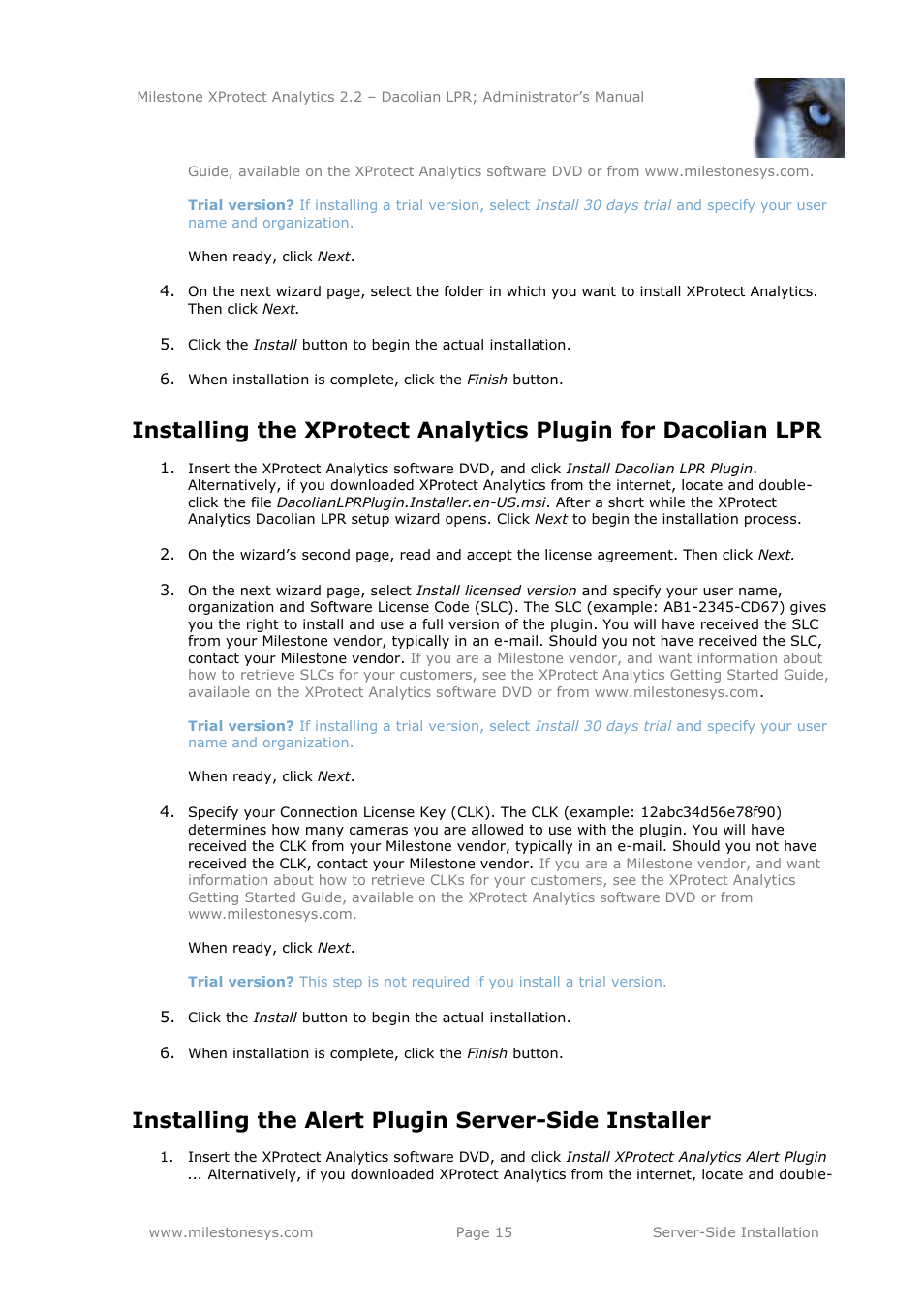 Installing the alert plugin server-side installer | Milestone Analytics 2.2 Dacolian LPR User Manual | Page 15 / 49