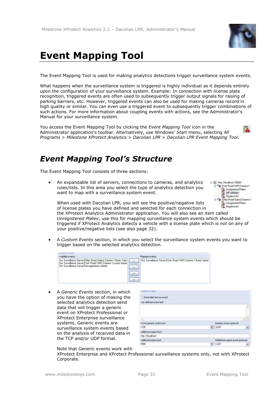 Event mapping tool, Event mapping tool’s structure | Milestone Analytics 2.2 Dacolian LPR User Manual | Page 31 / 49