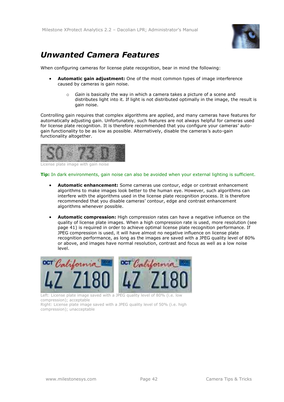 Unwanted camera features | Milestone Analytics 2.2 Dacolian LPR User Manual | Page 42 / 49