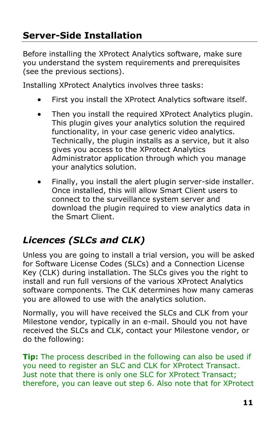 Server-side installation, Licences (slcs and clk) | Milestone Analytics 2.2 Generic VA User Manual | Page 12 / 20