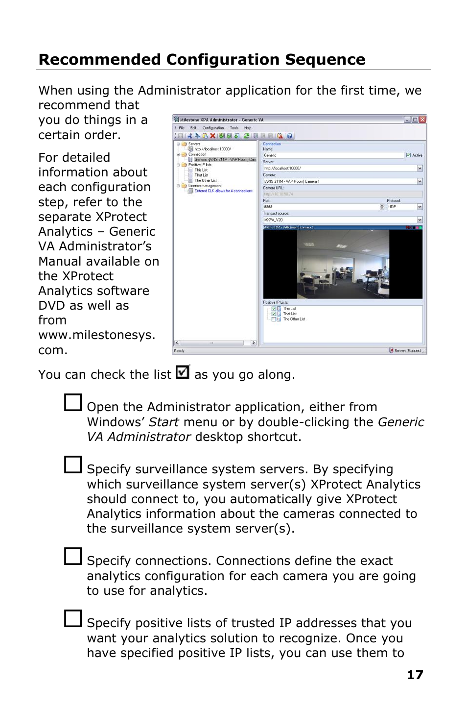 Recommended configuration sequence | Milestone Analytics 2.2 Generic VA User Manual | Page 18 / 20