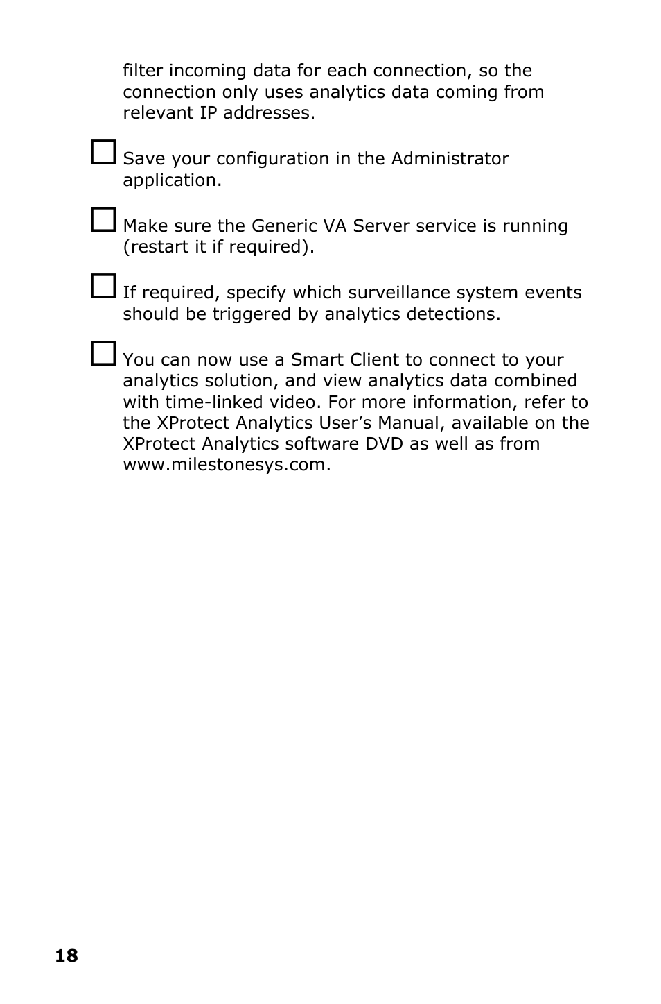 Milestone Analytics 2.2 Generic VA User Manual | Page 19 / 20