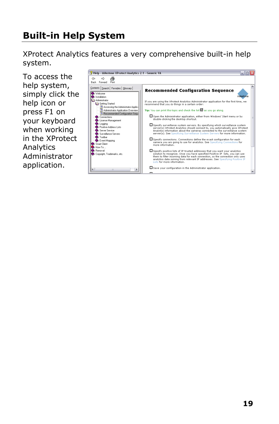 Built-in help system | Milestone Analytics 2.2 Generic VA User Manual | Page 20 / 20