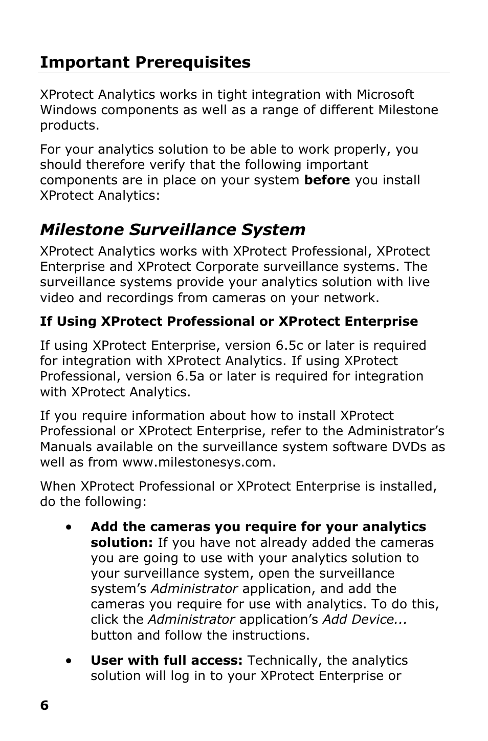 Important prerequisites, Milestone surveillance system | Milestone Analytics 2.2 Generic VA User Manual | Page 7 / 20