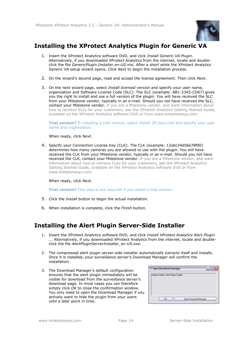 Installing the alert plugin server-side installer | Milestone Analytics 2.2 Generic VA User Manual | Page 14 / 38