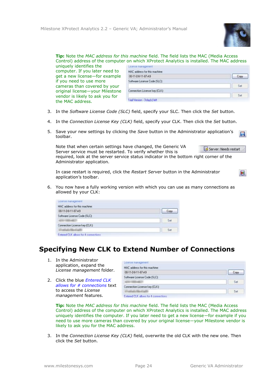 Specifying new clk to extend number of connections | Milestone Analytics 2.2 Generic VA User Manual | Page 24 / 38