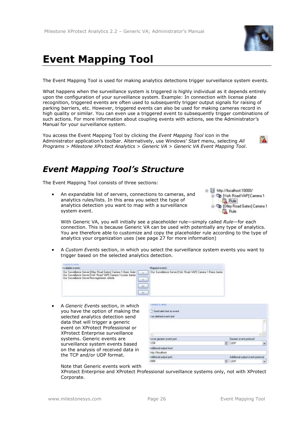Event mapping tool, Event mapping tool’s structure | Milestone Analytics 2.2 Generic VA User Manual | Page 26 / 38