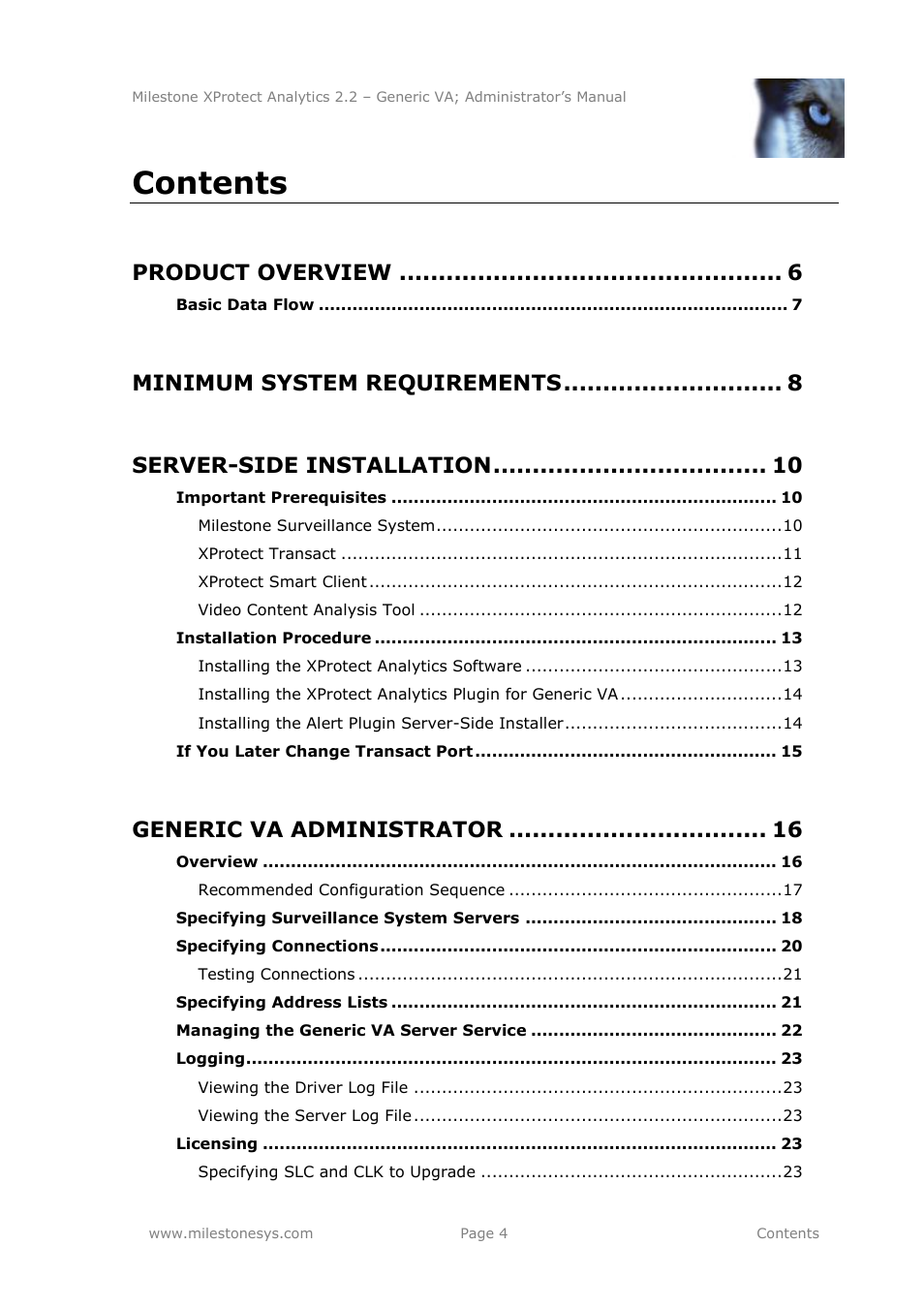 Milestone Analytics 2.2 Generic VA User Manual | Page 4 / 38