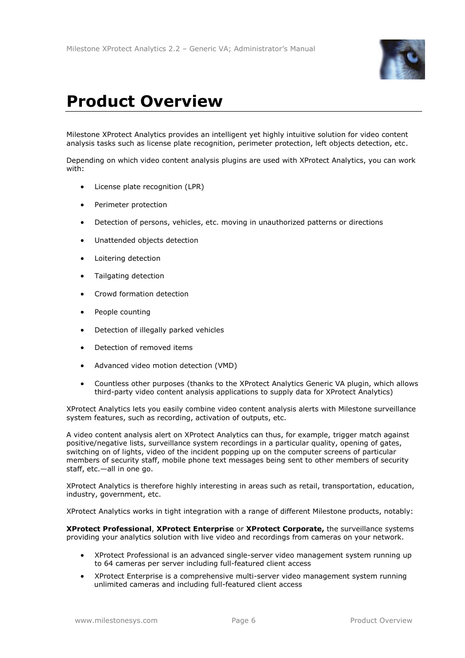 Product overview | Milestone Analytics 2.2 Generic VA User Manual | Page 6 / 38