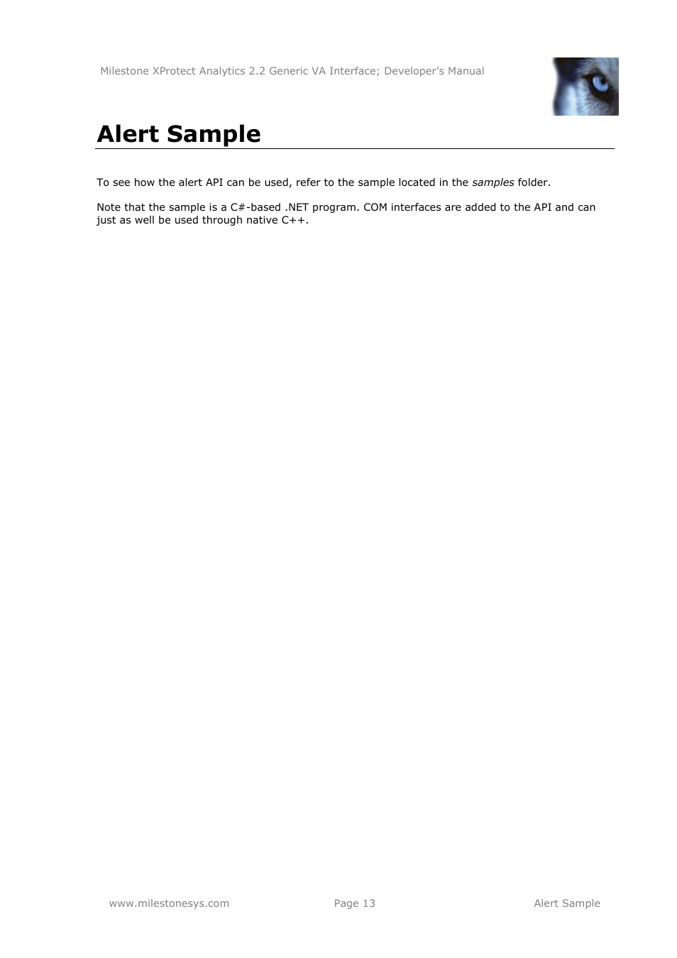 Alert sample | Milestone Analytics 2.2 Generic VA Interface User Manual | Page 13 / 16