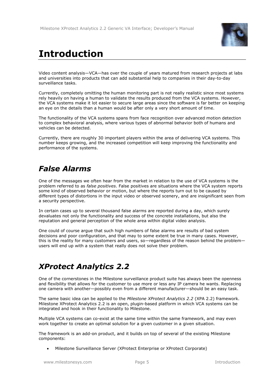 Introduction, False alarms, Xprotect analytics 2.2 | Milestone Analytics 2.2 Generic VA Interface User Manual | Page 5 / 16