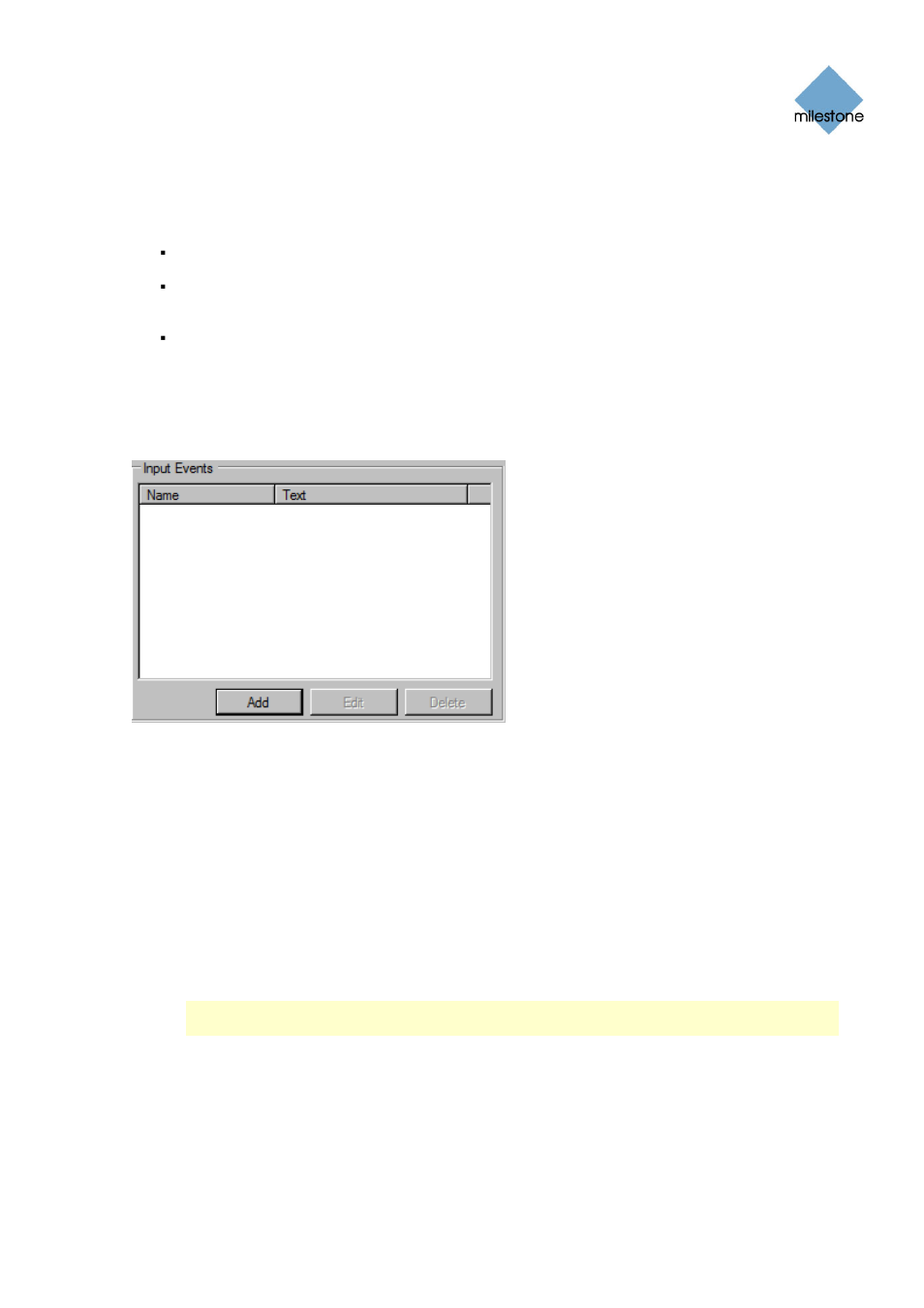 The communication tab, Input events, Adding an input event | 8 for more i | Milestone Event Proxy User Manual | Page 8 / 17